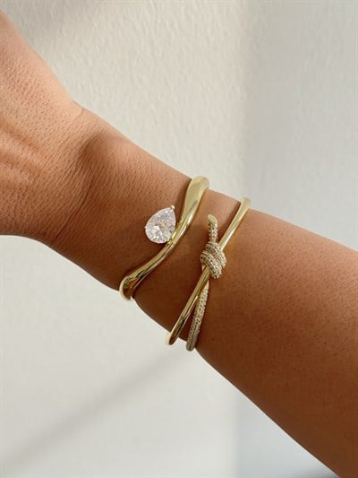 Özel Seri Zirkon Taşlı Düğüm Model Tasarım Kelepçe Bileklik Kombini