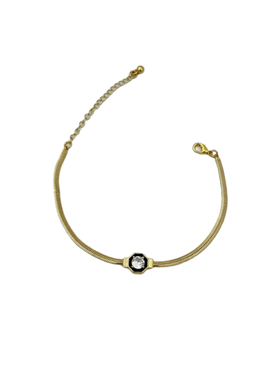 Özel Seri Zirkon Taşlı Elmas Model Yassı İtalyan Zincir Bileklik (23 Cm)