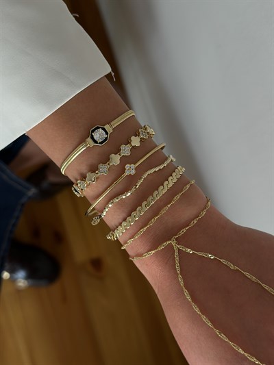 Özel Seri Zirkon Taşlı Elmas Model Yassı İtalyan Zincir Bileklik Kombini