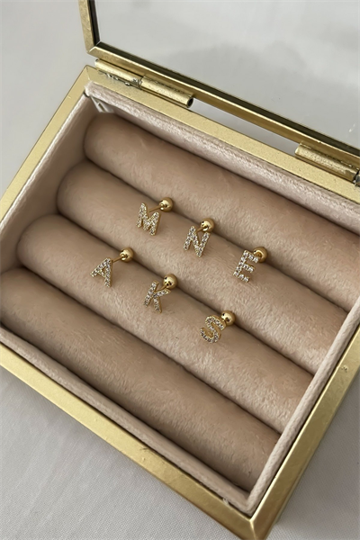 Özel Seri Zirkon Taşlı Gold  Harf Piercing