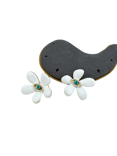 Özel Seri Zirkon Taşlı Göz Detay Beyaz Mineli Çiçek Küpe