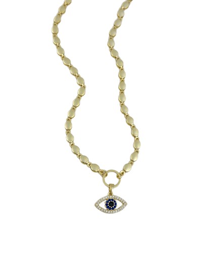 Özel Seri Zirkon Taşlı Göz Figür Oval Plaka Sıralı Zincir Kolye ( 49 Cm )