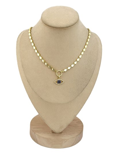 Özel Seri Zirkon Taşlı Göz Figür Oval Plaka Sıralı Zincir Kolye ( 49 Cm )