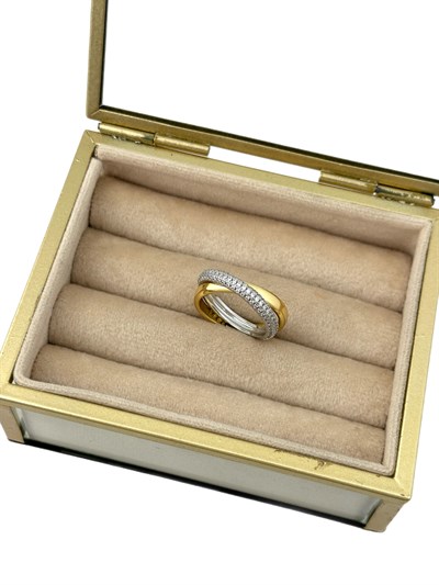 Özel Seri Zirkon Taşlı Gümüş Renk ve Gold Plaka Tasarım İkili Yüzük ( L Beden Uyumlu)