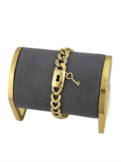 Özel Seri Zirkon Taşlı Gurme Zincir Anahtar ve Kilit Figür Tasarım Bileklik ( 22 Cm )