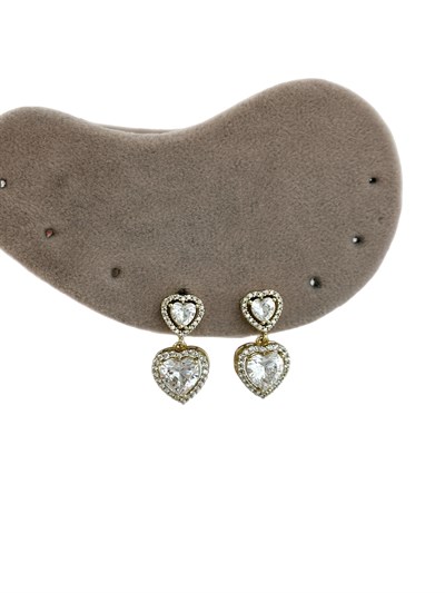 Özel Seri Zirkon Taşlı İkili Kalp Küpe