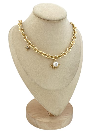 Özel Seri Zirkon Taşlı İnci Detay Tasarım Zincir Kolye ( 45 Cm )