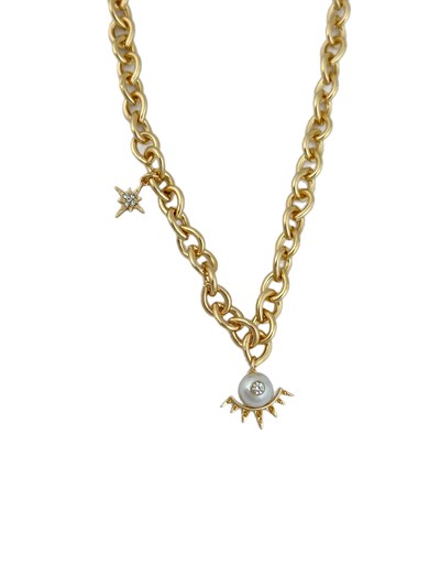 Özel Seri Zirkon Taşlı İnci Detay Tasarım Zincir Kolye ( 45 Cm )