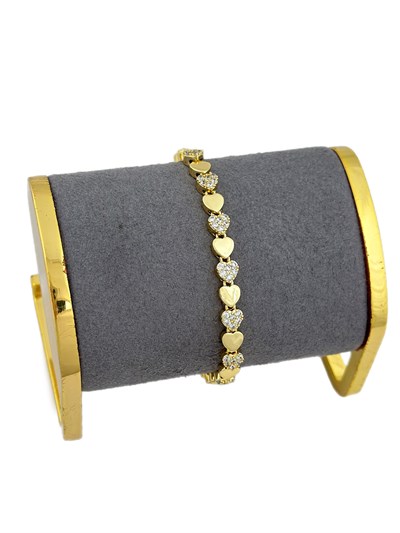 Özel Seri Zirkon Taşlı Kalp ve Plaka Kalp Sıralı Bileklik ( 19 Cm )