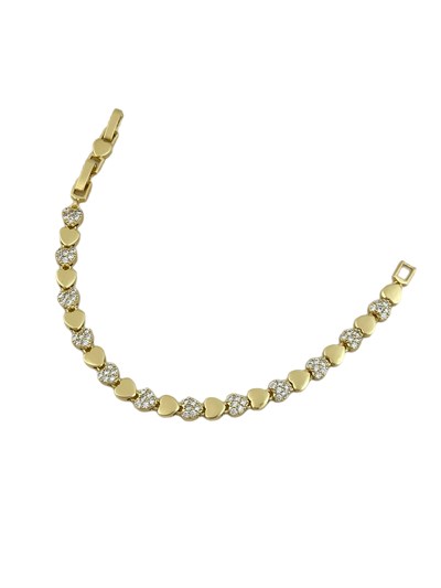 Özel Seri Zirkon Taşlı Kalp ve Plaka Kalp Sıralı Bileklik ( 19 Cm )