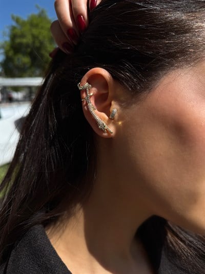 Özel Seri Zirkon Taşlı Kaplan Figür Tasarım Kıkırdak Küpe