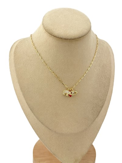 Özel Seri Zirkon Taşlı Kırmızı Mineli Charm Kolye ( 46 Cm )