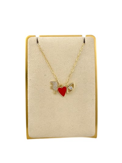 Özel Seri Zirkon Taşlı Kırmızı Mineli Charm Kolye ( 46 Cm )