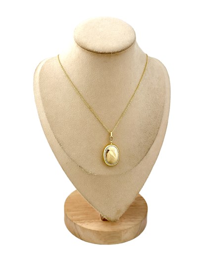 Özel Seri Zirkon Taşlı Oval Plaka Kapaklı Kolye ( 60 Cm )