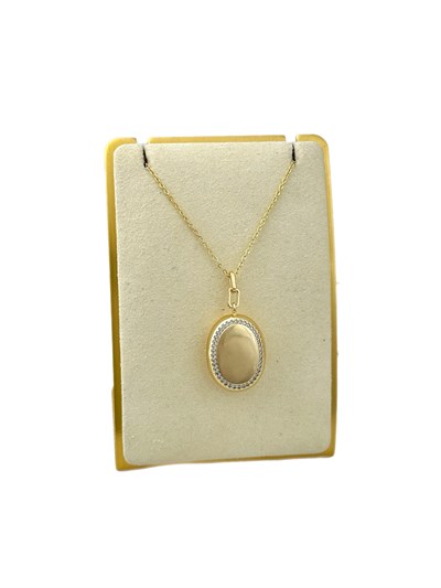 Özel Seri Zirkon Taşlı Oval Plaka Kapaklı Kolye ( 60 Cm )