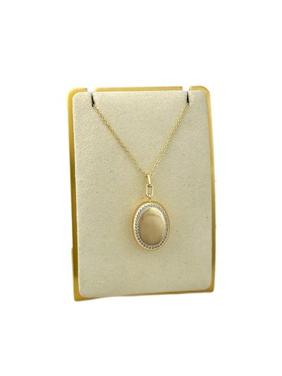 Özel Seri Zirkon Taşlı Oval Plaka Kapaklı Kolye ( 60 Cm )