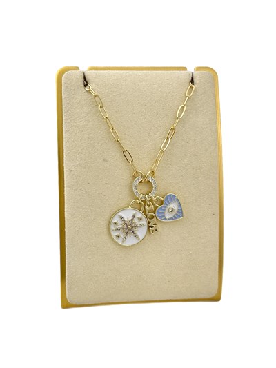 Özel Seri Zirkon Taşlı Renkli Mineli Charm Kolye ( 48 Cm )