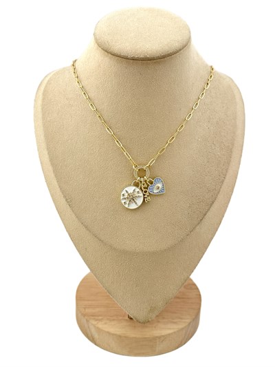 Özel Seri Zirkon Taşlı Renkli Mineli Charm Kolye ( 48 Cm )