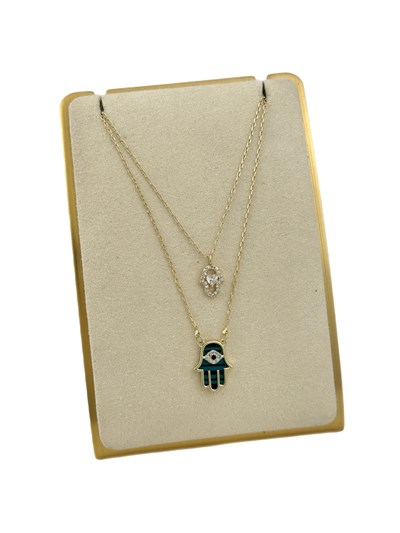 Özel Seri Zirkon Taşlı Tasarım İkili Fatma Ana Eli Kolye ( 44 Cm )