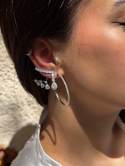 Özel Seri Zirkon Taşlı Tasarım Küpe Kombini