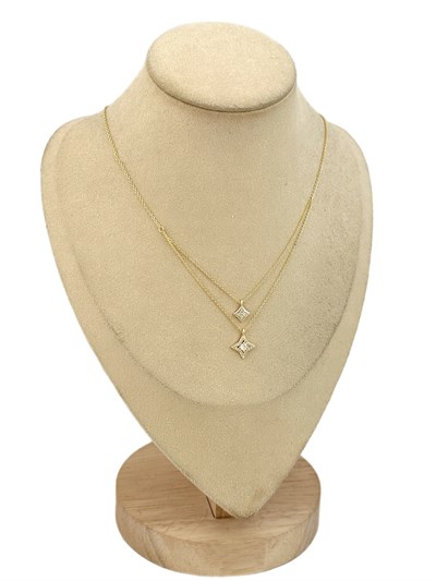 Özel Seri Zirkon Taşlı Tasarım Yonca Figür İkili Kolye ( 50 Cm )
