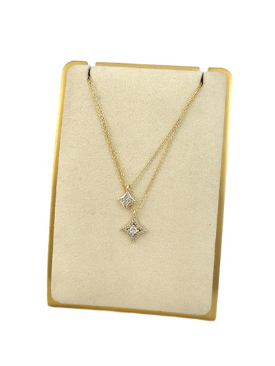 Özel Seri Zirkon Taşlı Tasarım Yonca Figür İkili Kolye ( 50 Cm )