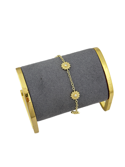 Özel Seri Zirkon Taşlı Tırtıklı Plaka Çiçek Model Bileklik (24 Cm)