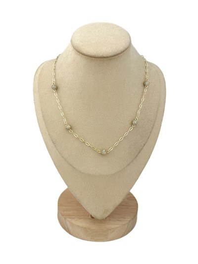 Özel Seri Zirkon Taşlı Topçuk Detay Oval Zincir Kolye (52 Cm)