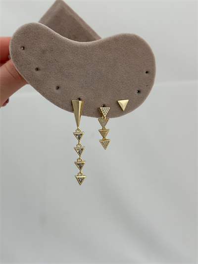 Özel Seri Zirkon Taşlı Üçgen Figür Üçlü Set Küpe