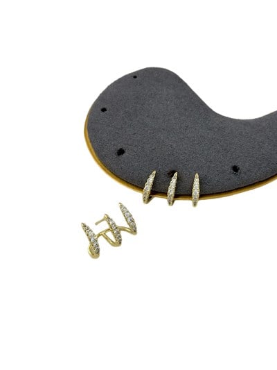 Özel Seri Zirkon Taşlı Üçlü Görünüm Çivi Model Tasarım Küpe