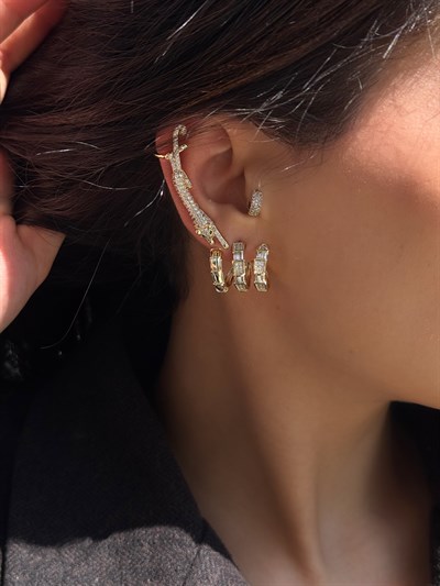 Özel Seri Zirkon Taşlı Üçlü Görünüm Tasarım Yılan Küpe kombini