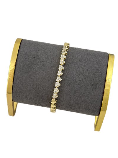 Özel Seri Zirkon Taşlı ve Kalp Plaka Sıralı Bileklik ( 19 Cm )