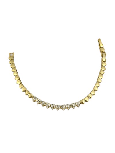 Özel Seri Zirkon Taşlı ve Kalp Plaka Sıralı Bileklik ( 19 Cm )