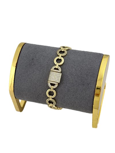 Özel Seri Zirkon Taşlı ve Plaka Daire Detay Zirkon Taş Kilit Kapama Tasarım Bileklik ( 20 Cm )