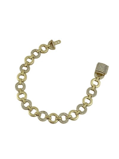 Özel Seri Zirkon Taşlı ve Plaka Daire Detay Zirkon Taş Kilit Kapama Tasarım Bileklik ( 20 Cm )