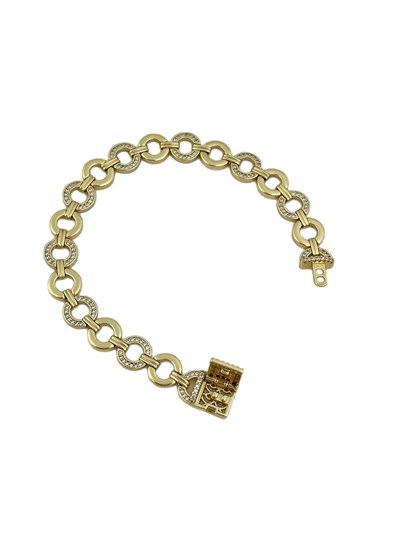 Özel Seri Zirkon Taşlı ve Plaka Daire Detay Zirkon Taş Kilit Kapama Tasarım Bileklik ( 20 Cm )