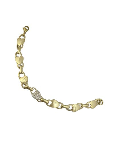 Özel Seri Zirkon Taşlı ve Plaka Kalp Sıralı Bileklik ( 19 Cm )