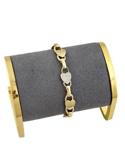 Özel Seri Zirkon Taşlı ve Plaka Kalp Sıralı Bileklik ( 19 Cm )