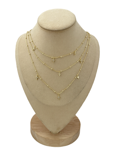 Özel Seri Zirkon Taşlı ve Plaka Mini Kuzey Yıldız Figür Üçlü Zincir Kolye