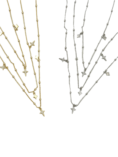 Özel Seri Zirkon Taşlı ve Plaka Mini Kuzey Yıldız Figür Üçlü Zincir Kolye