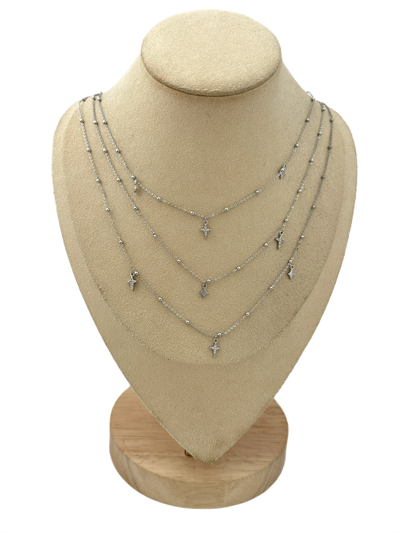 Özel Seri Zirkon Taşlı ve Plaka Mini Kuzey Yıldız Figür Üçlü Zincir Kolye