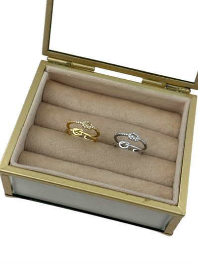 Özel Seri Zirkon Taşlı ve Plaka Model İkili Düğüm Yüzük