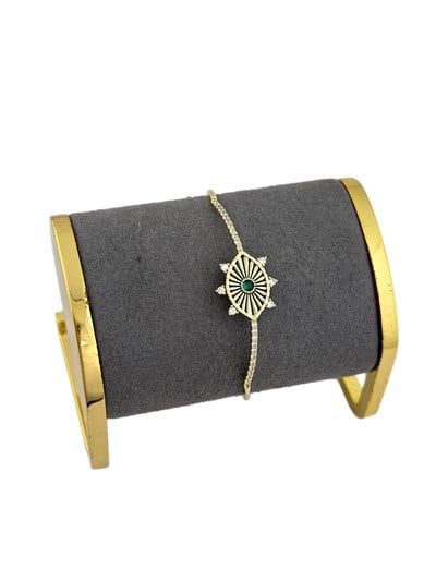 Özel Seri Zirkon Taşlı ve Yeşil Taşlı Tasarım Kelepçe Bileklik