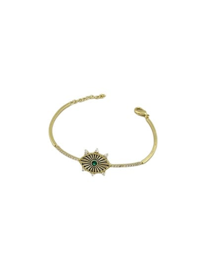 Özel Seri Zirkon Taşlı ve Yeşil Taşlı Tasarım Kelepçe Bileklik