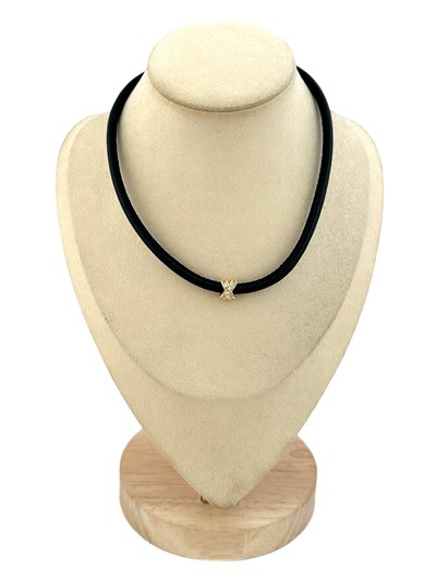 Özel Seri Zirkon Taşlı X Detay Deri İp Kolye ( 42 Cm )