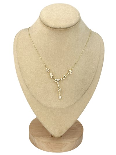 Özel Seri Zirkon Taşlı Y Model Damla Taş Sallantılı Kolye (52 Cm)