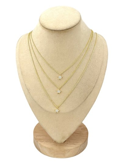 Özel Seri Zirkon Taşlı Yıldız Figür Üçlü Zincir Kolye ( 43 Cm )