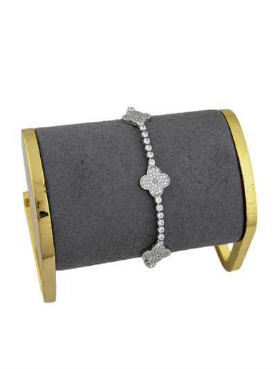 Özel Seri Zirkon Taşlı Yonca Figür Su Yolu Bileklik ( 18 Cm )