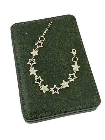 Özel Seri Zirkon ve Gri Sedef Taşlı Tasarım Yıldız Bileklik ( 21 Cm )