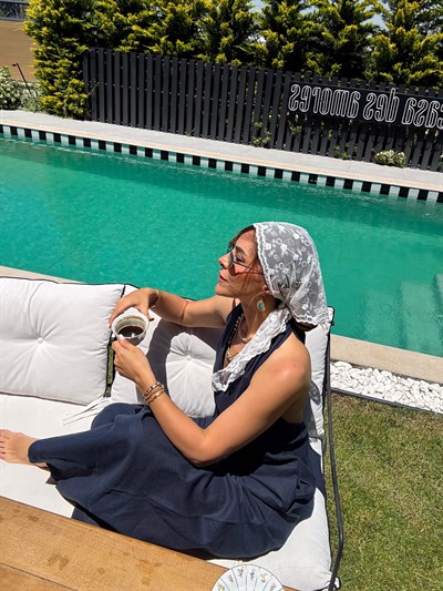 Papatya Model Uzun Model Dantel Üçgen Bandana & Fular